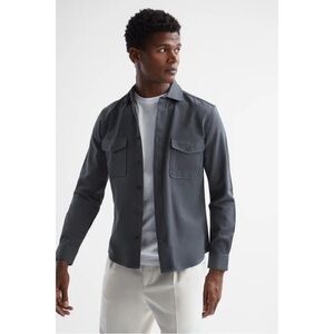 REISS Arlo Cotton Canvas Overshirt in Steel Blue Regular Fit XL